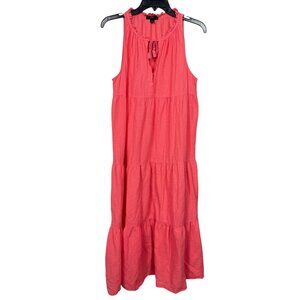 J Crew Tiered Maxi Beach Dress Small Coral Crinkle Cotton Boho Tasseled